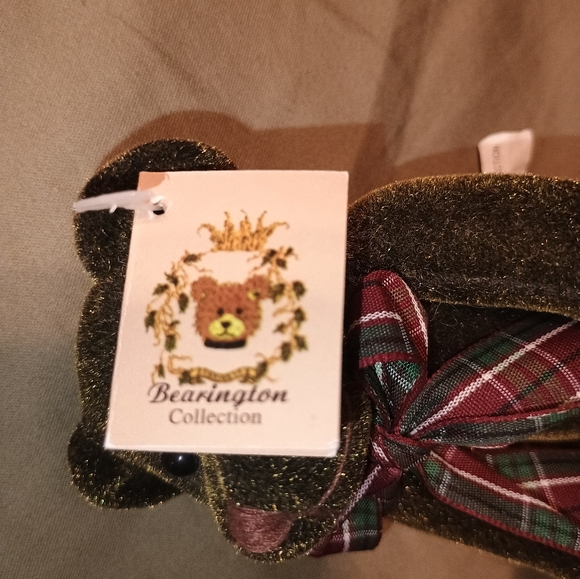Y2k Vintage Bearington Mini Velvet Teddy Bear with Plaid Bow - Picture 3 of 6